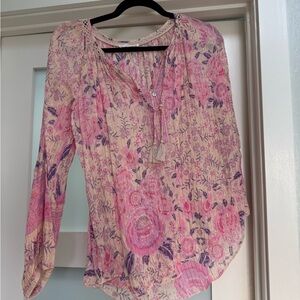 Spell Pink and White Graphic Long Sleeve Blouse